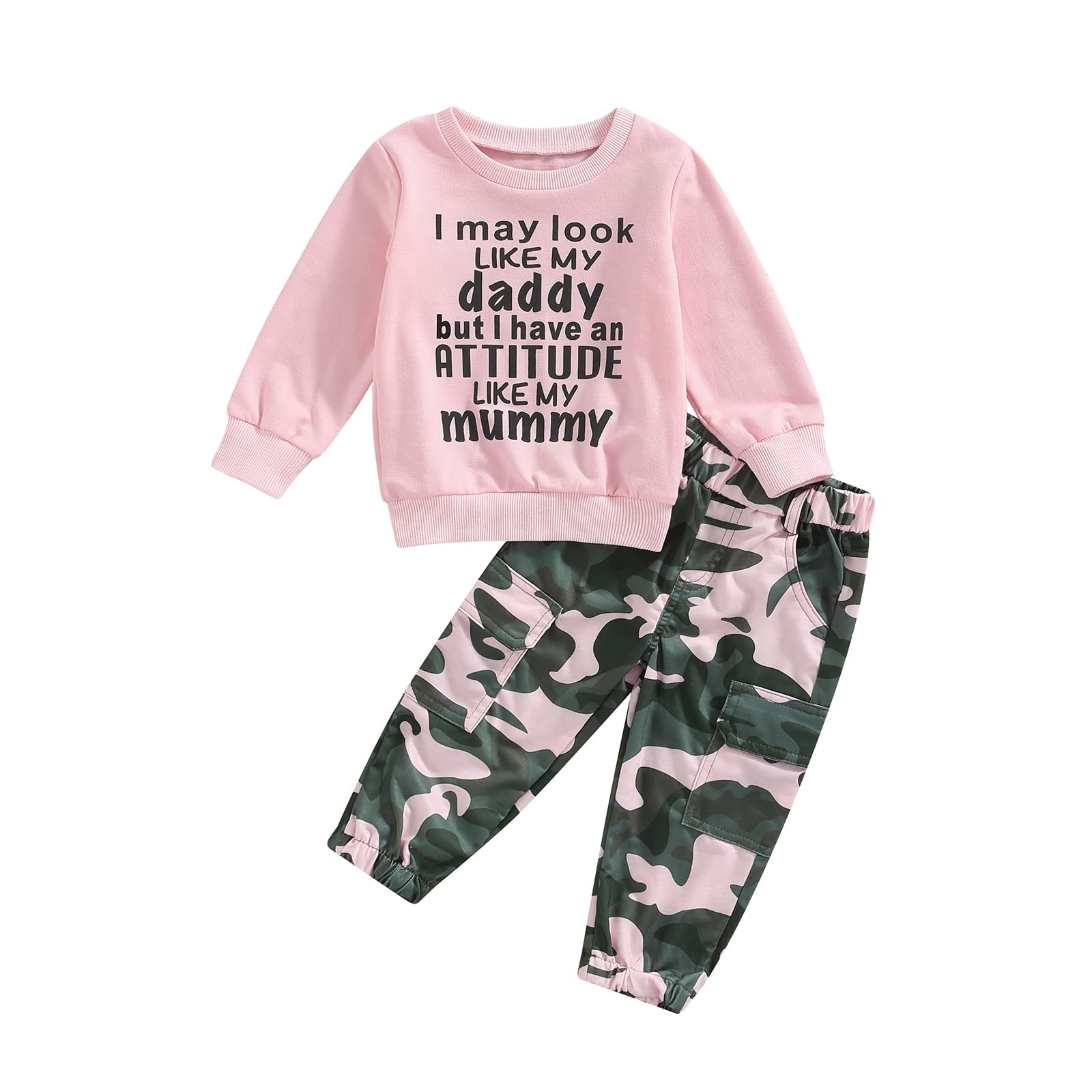 Fernvia Toddler Girls Clothes 2T 3T 4T 5T Fall Outfits Baby Pullover Sweatshirt & Camouflage Pants Set Kids Winter Sweatsuit