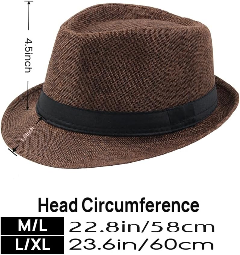 Unisex Classic 1920s Fedora Hat Short Brim Panama Trilby Hat Summer Beach Cap for Men Women