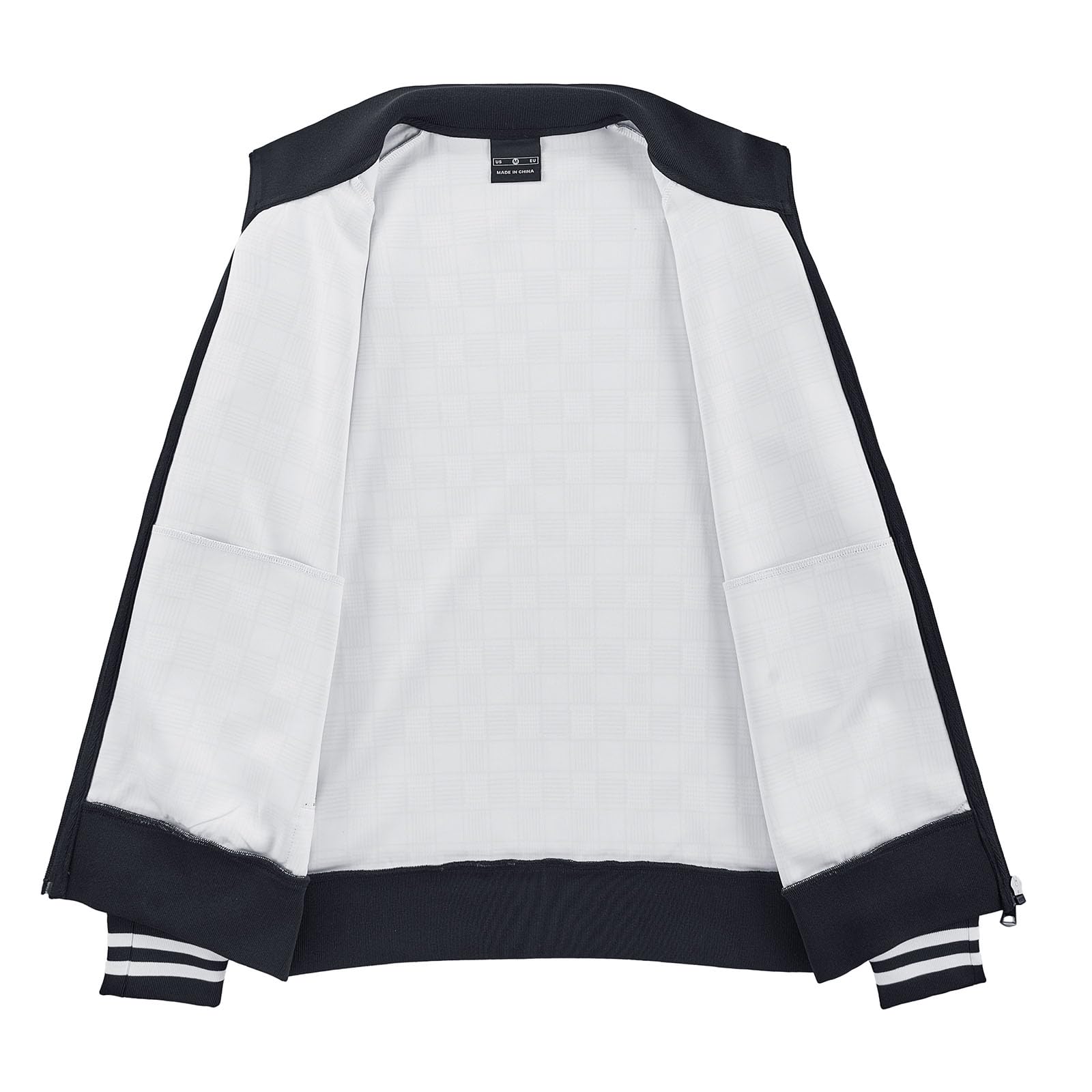 Men Tracksuits Full-zip Long Sleeve Plaid Track Jackets and Pants 2 Piece