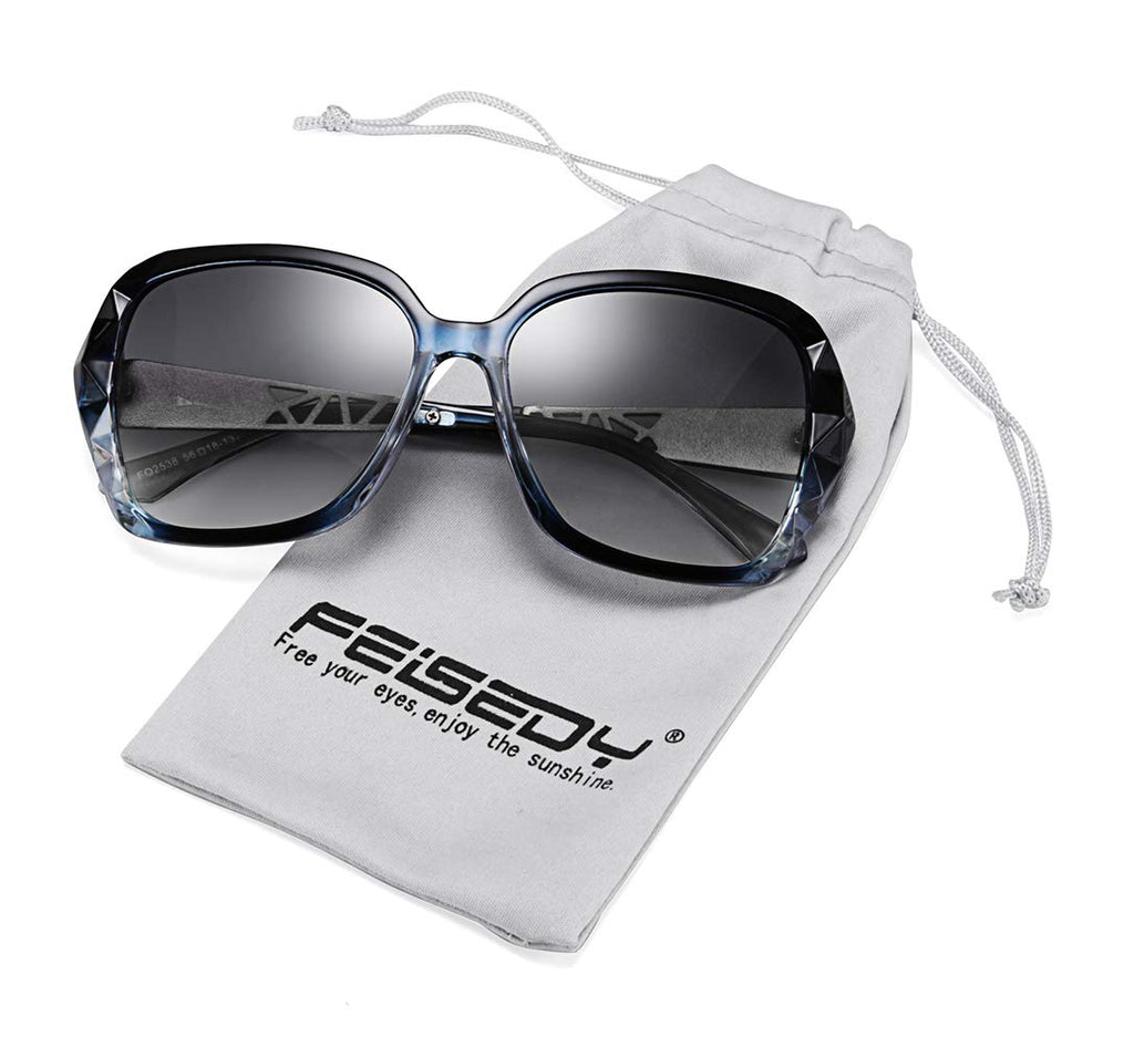 FEISEDY Polarized Women Square Sunglasses Sparkling Composite Shiny Frame B2289
