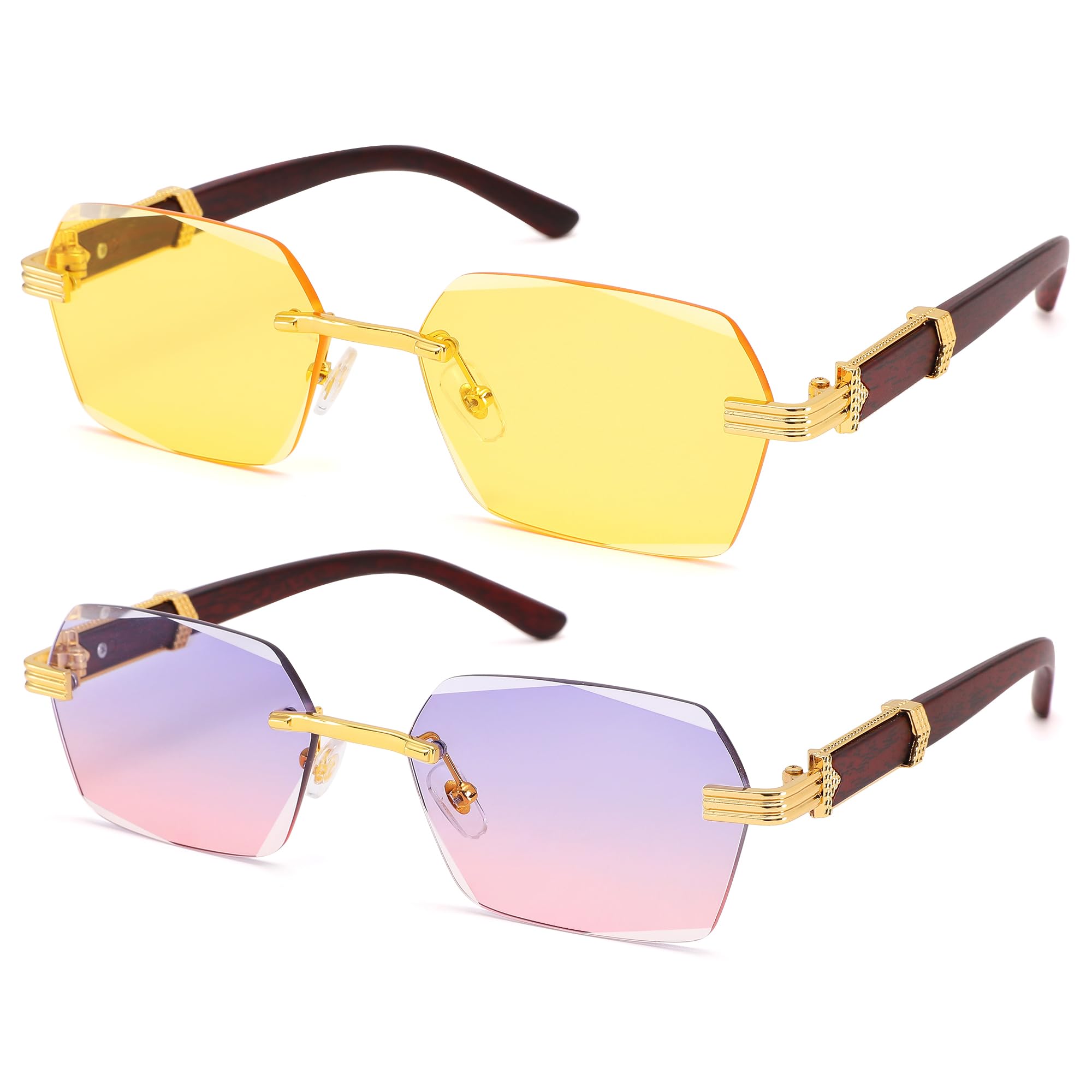 Hycredi Rimless Rectangle Sunglasses Men Women Retro Frameless Square Shade Y2k Sun Glasses Tinted Eyewear