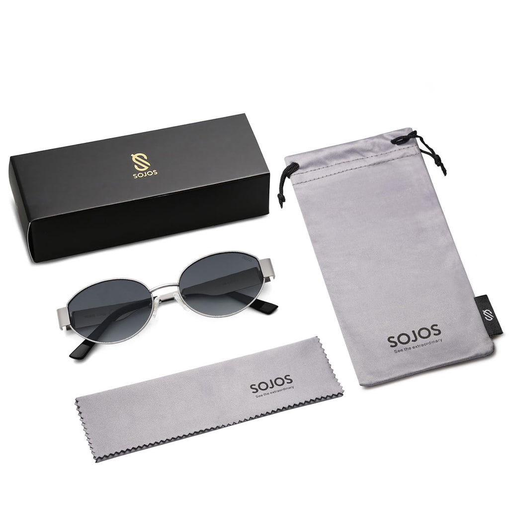SOJOS Retro Oval Sunglasses for Women Trendy Classic Shades UV400 Protection SJ1256