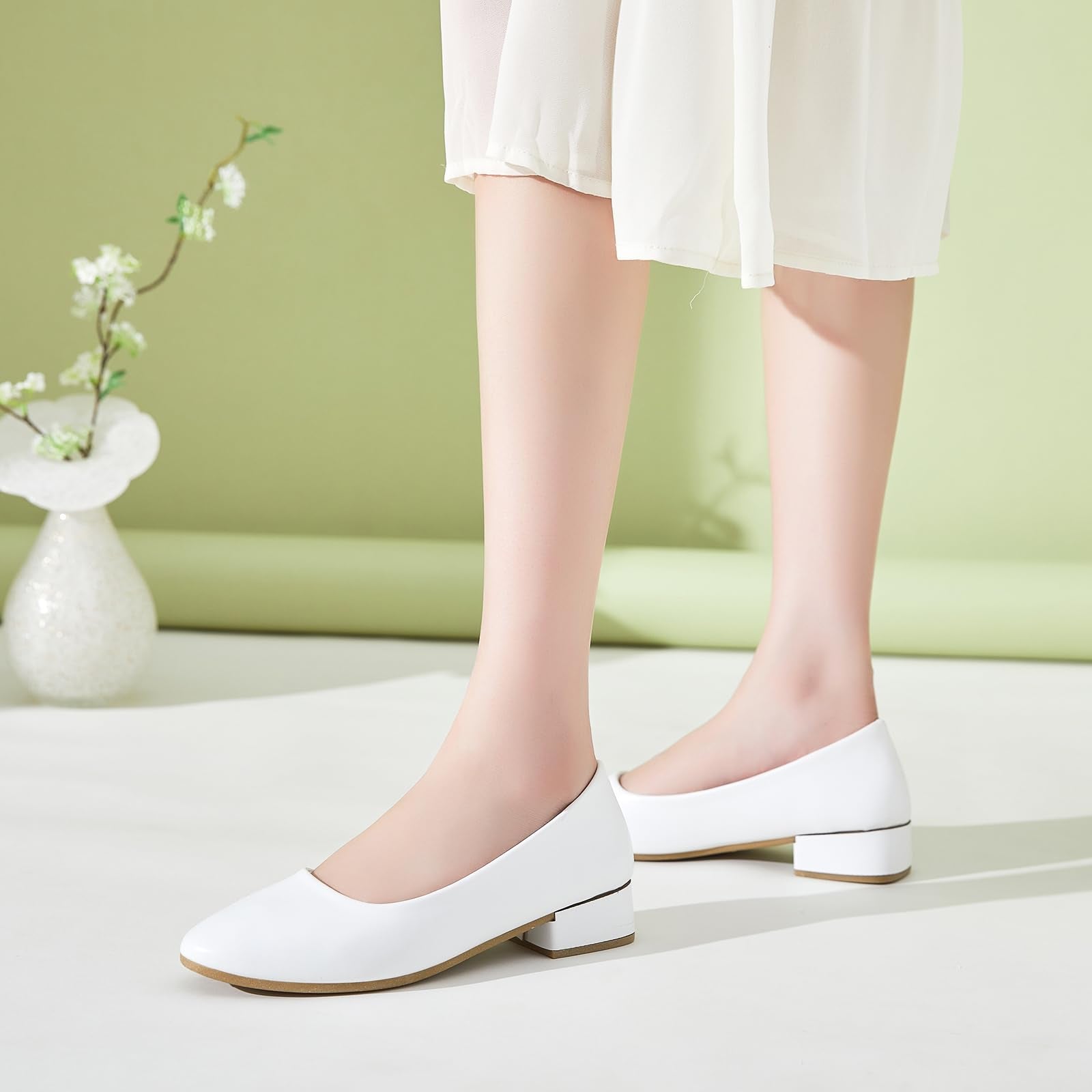 hash bubbie Women's Loafers Slip on Shoes Chunky Low Block Heels Closed Toe Pumps Shoes Office Shoes Ladies Elegant Wedding Dress Shoes