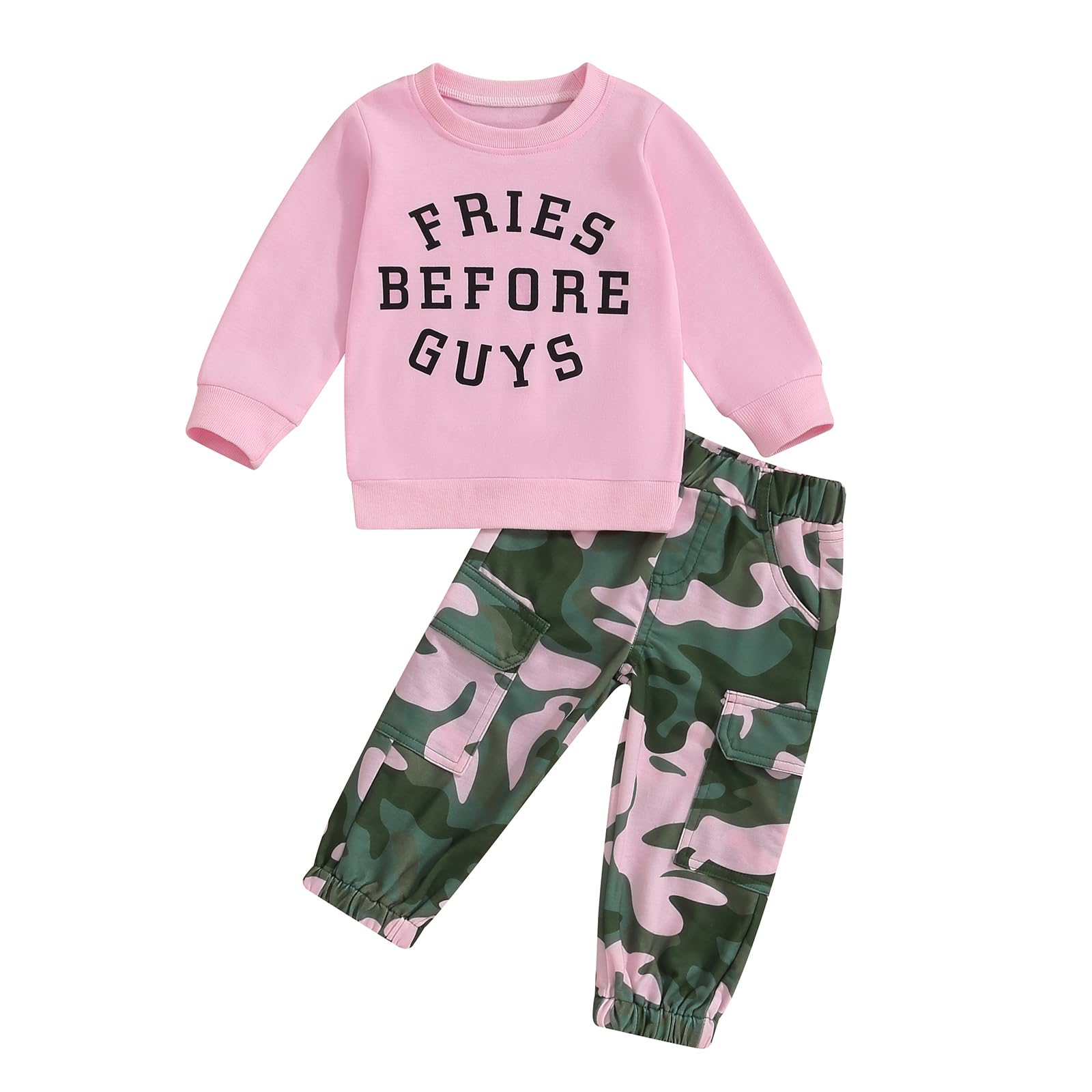 Fernvia Toddler Girls Clothes 2T 3T 4T 5T Fall Outfits Baby Pullover Sweatshirt & Camouflage Pants Set Kids Winter Sweatsuit