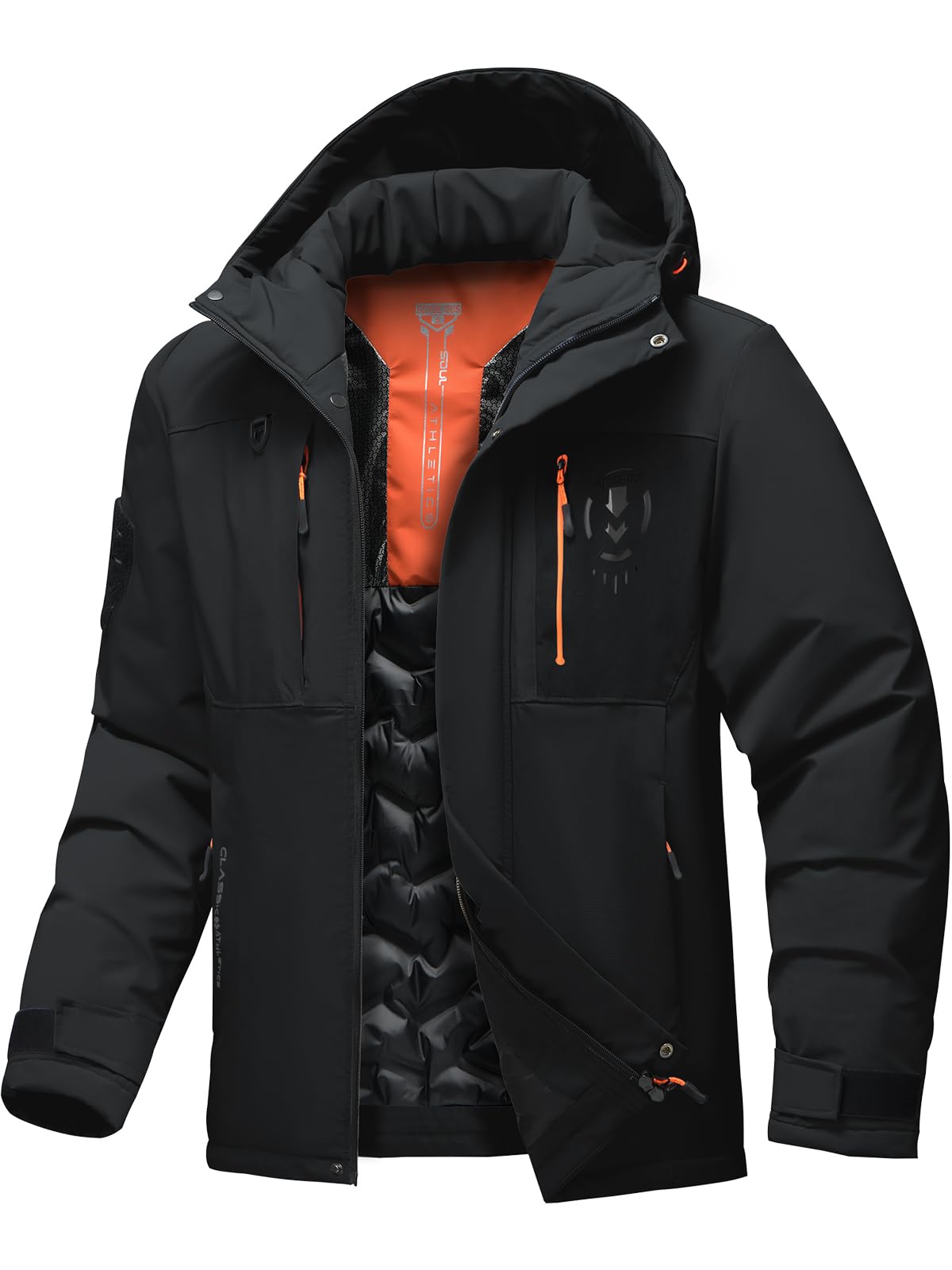 Men's Thermal Waterproof Windproof Jacket Hooded Insulated, Lightweight Winter Snow Coat with Multiple Pockets