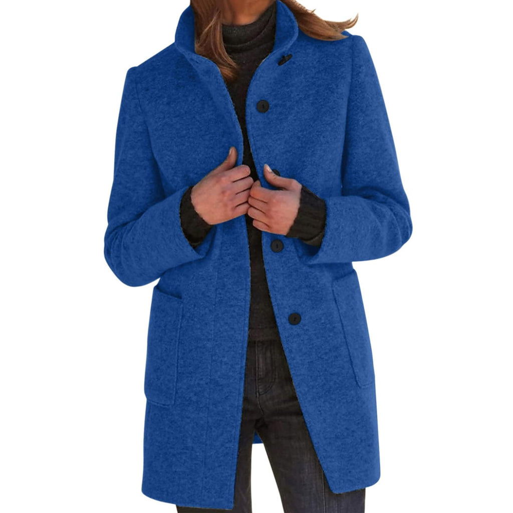 Pea Coats for Women Winter Wool Blend Peacoat Jacket Casual Stand Collar Single Breasted Pea Coat Long Sleeve Jackets