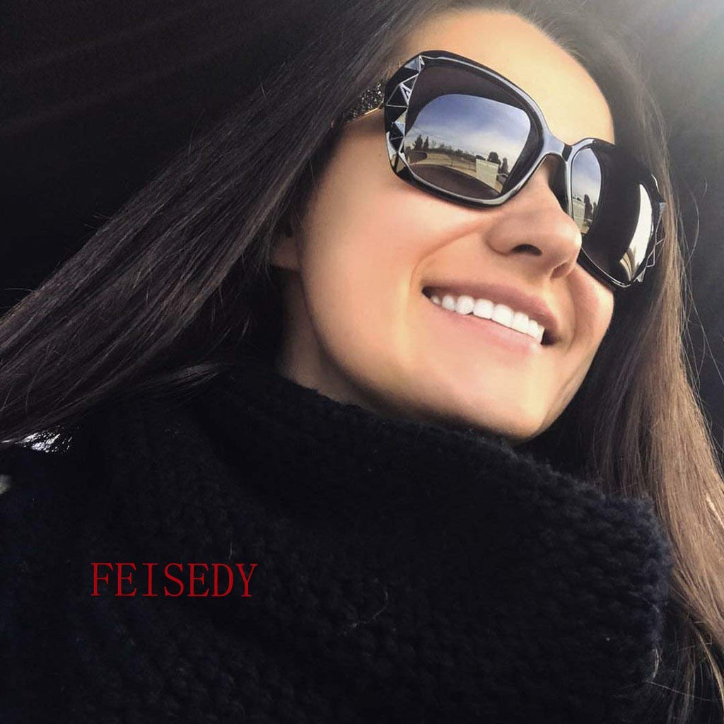 FEISEDY Polarized Women Square Sunglasses Sparkling Composite Shiny Frame B2289