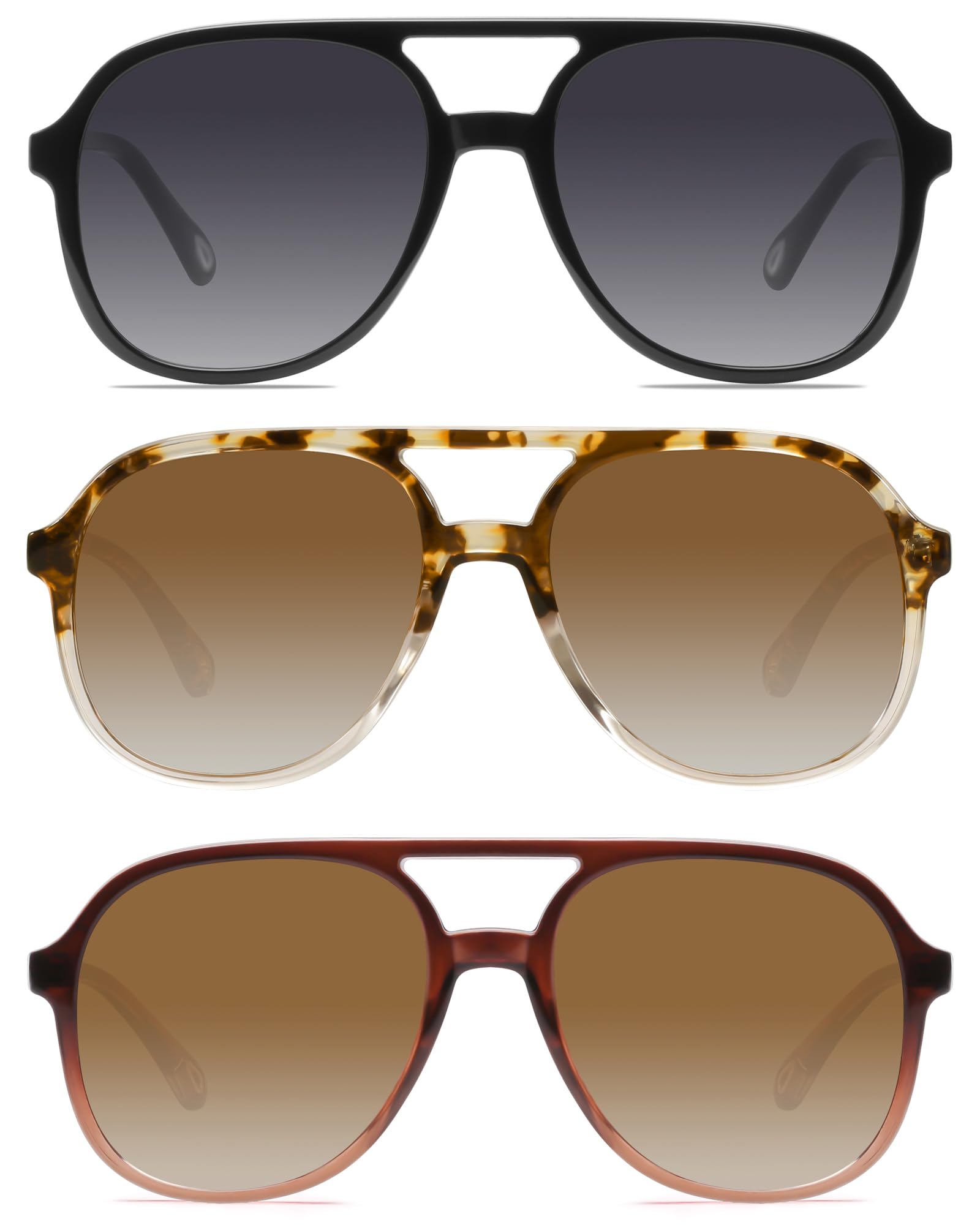 YDAOWKN Retro Square Aviator Sunglasses for Womens Mens Vintage 70s Double Bridge Sun Glasses