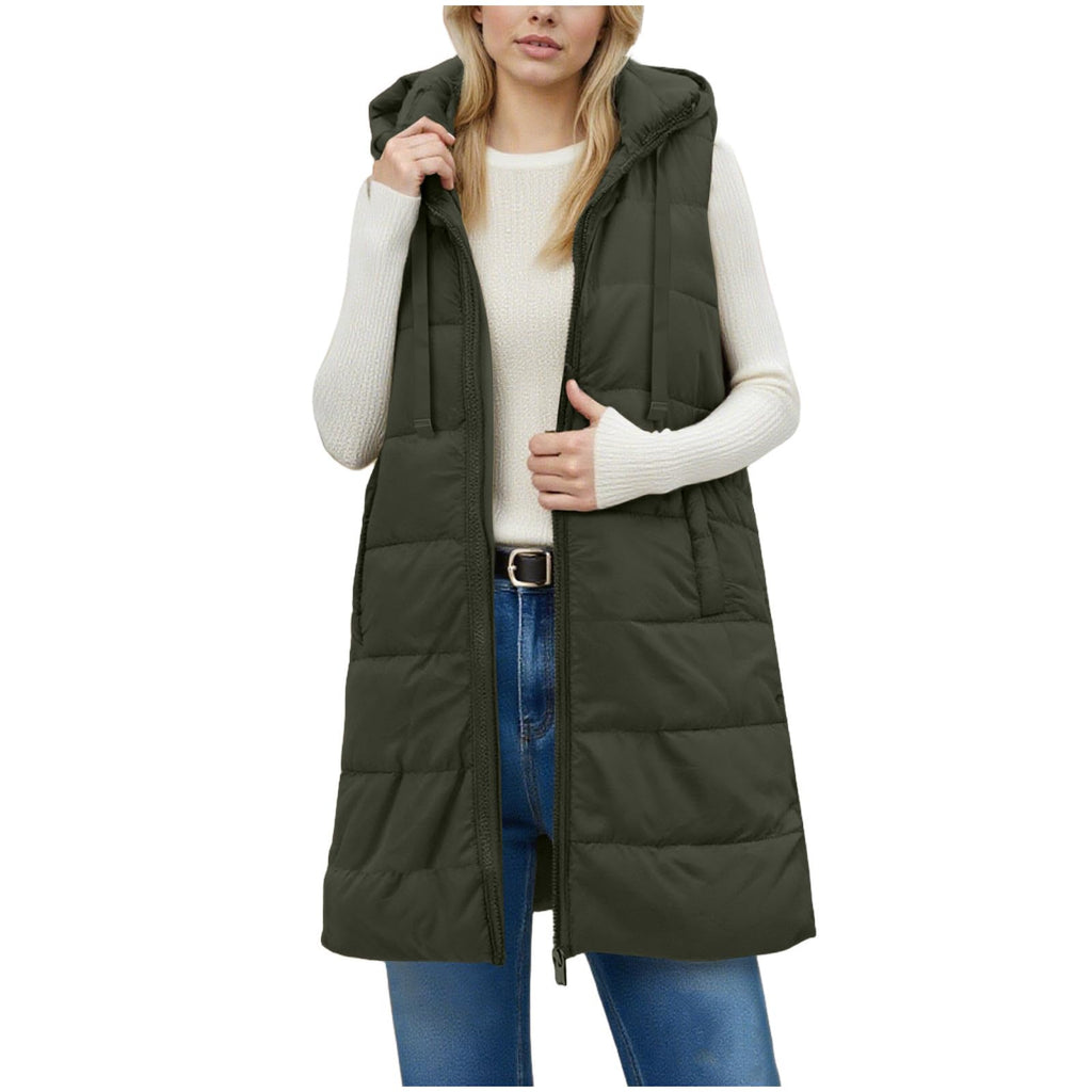 Long Puffer Vest Women Sleeveless Full Zip Up Puffy Jackets Quilted Padded Fall Coats Winter Outerwear