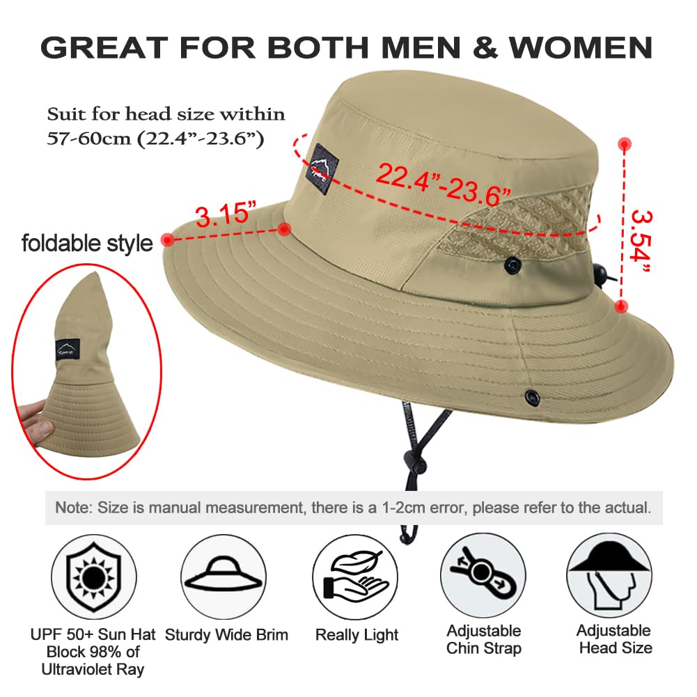 Fishing Hat, UPF50+ Wide Brim Sun Hat for Men Women, UV Protection Hiking Beach Bucket Hats Summer Safari Hat
