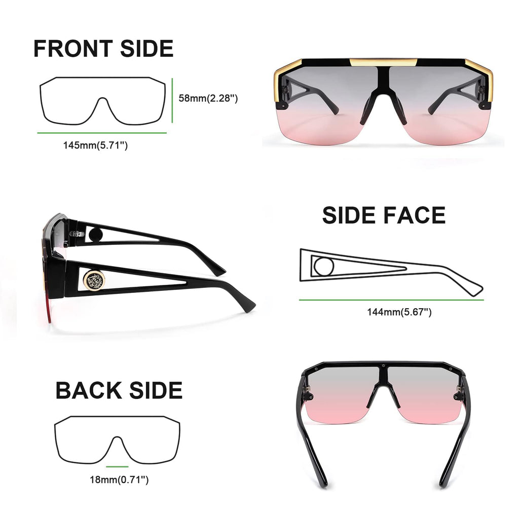 FEISEDY Square Oversized Sunglasses for Men Women, Flat Top Shield One Piece Lens Sun Glasses Shades B2765