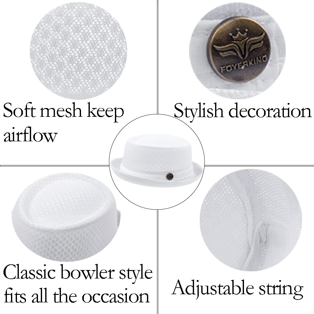 2/6 Pc Summer Mesh Pork Pie Hat 1920S Costume Party Cap for Men Women Unisex
