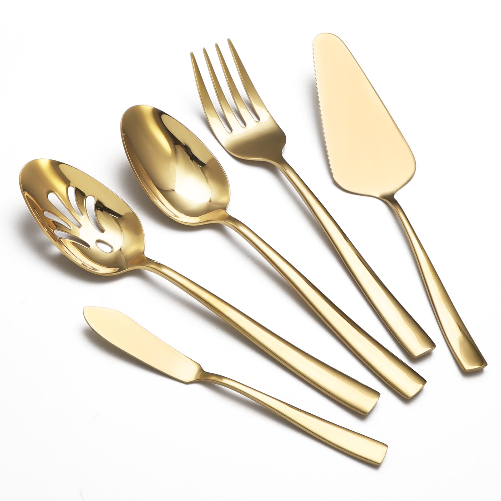 Large Hostess Serving Utensils Set, Stainless Steel Heavy Duty Serving spoons, Slotted Spoons, Serving Fork, Cake Server, Butter Knife, Dishwasher Safe (Silver)