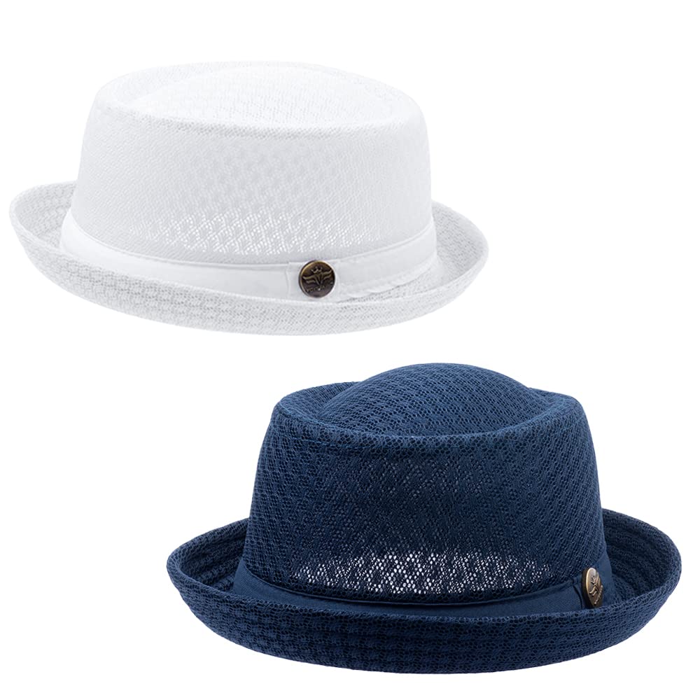 2/6 Pc Summer Mesh Pork Pie Hat 1920S Costume Party Cap for Men Women Unisex
