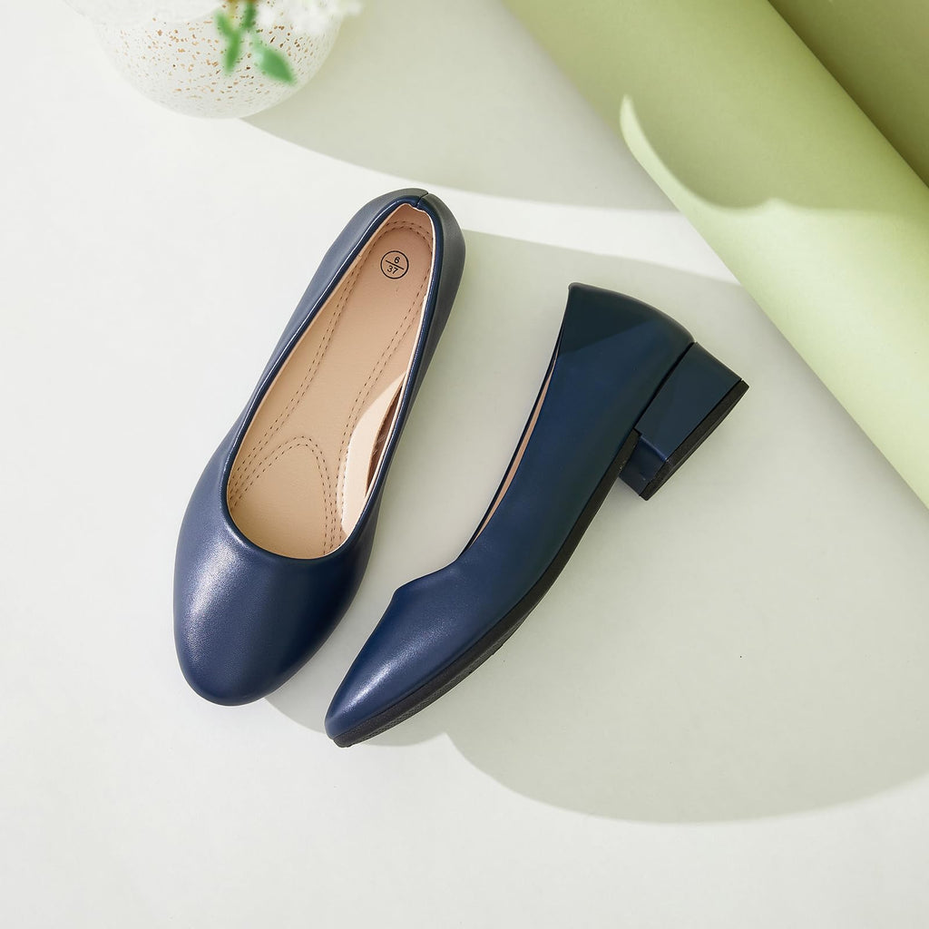 hash bubbie Women's Loafers Slip on Shoes Chunky Low Block Heels Closed Toe Pumps Shoes Office Shoes Ladies Elegant Wedding Dress Shoes