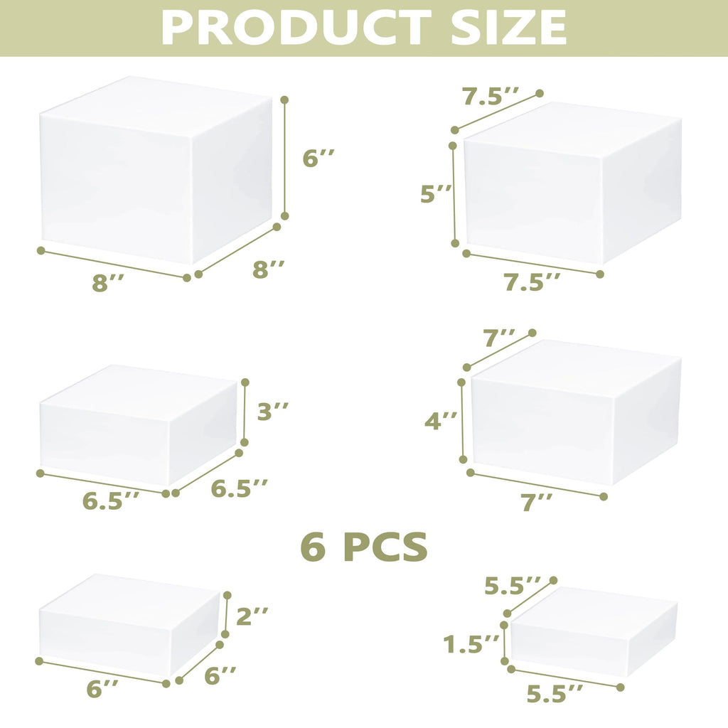 6Pcs Buffet Risers, Food Risers for Buffet Table, Acrylic Cube Display Risers with Hollow Bottom, Food Display Stand for Party Jewelry Dessert Figures (Size 5.5",6",6.5",7",7.5",8")