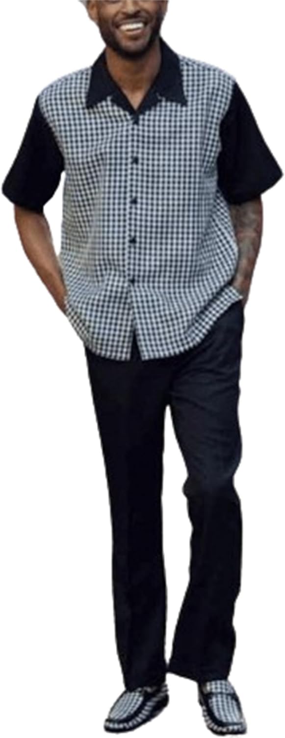 TIFIYA Men's Short Sleeve 2 Piece Leisure Suits,Shirts and Pants Set,Fashion Gentleman Attire Outfits S-5XL