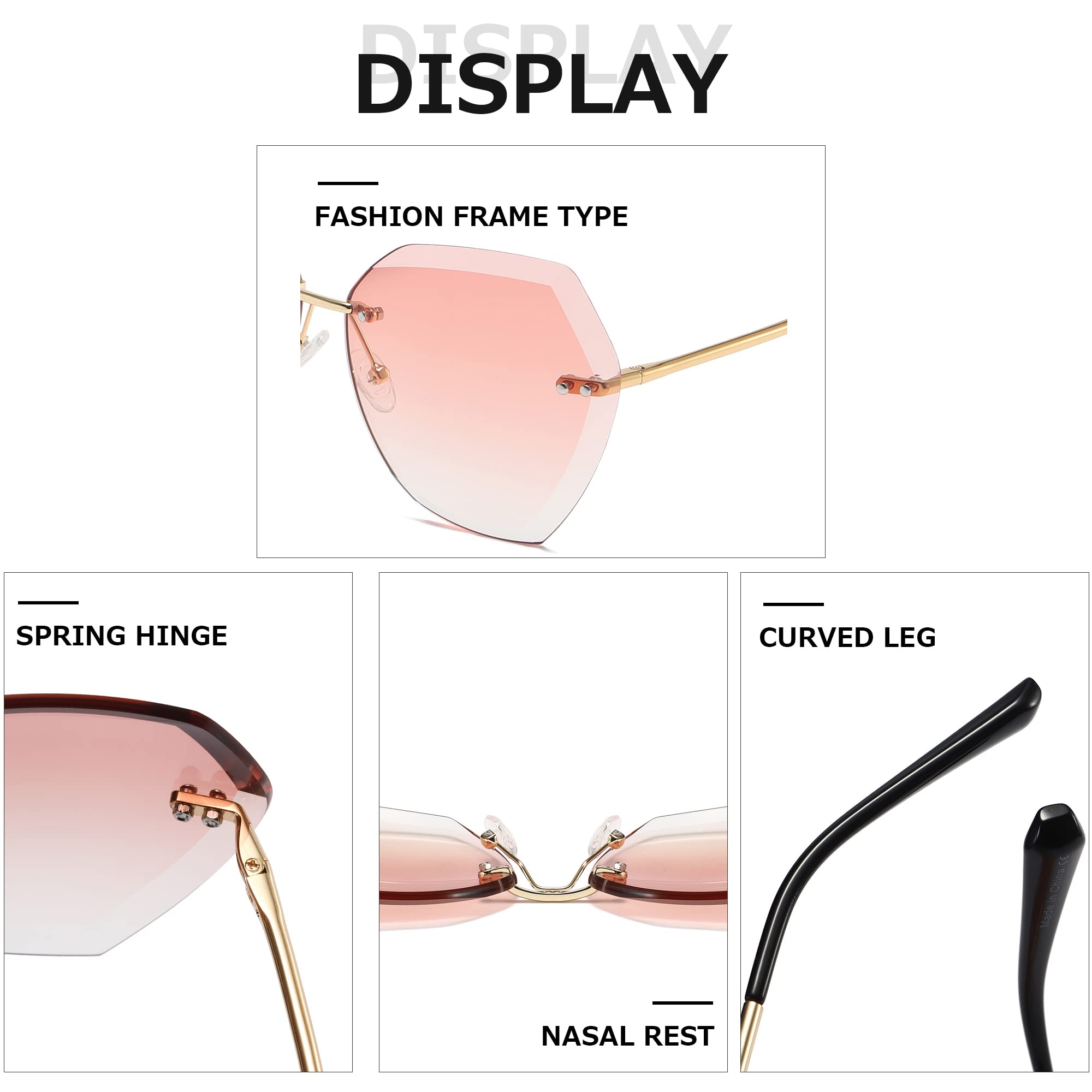 AEVOGUE Sunglasses For Women Oversized Rimless Diamond Cutting Lens Sun Glasses AE0534