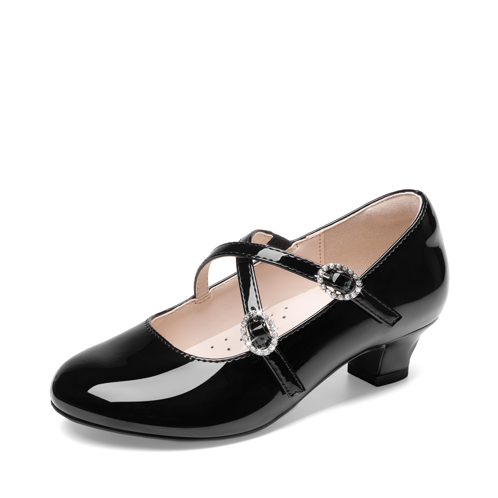 Dream Pairs Girls Dress Shoes Mary Jane High Heel Round Toe Straps Pumps Flower Wedding Party Princess Flats for Little/Big Kids