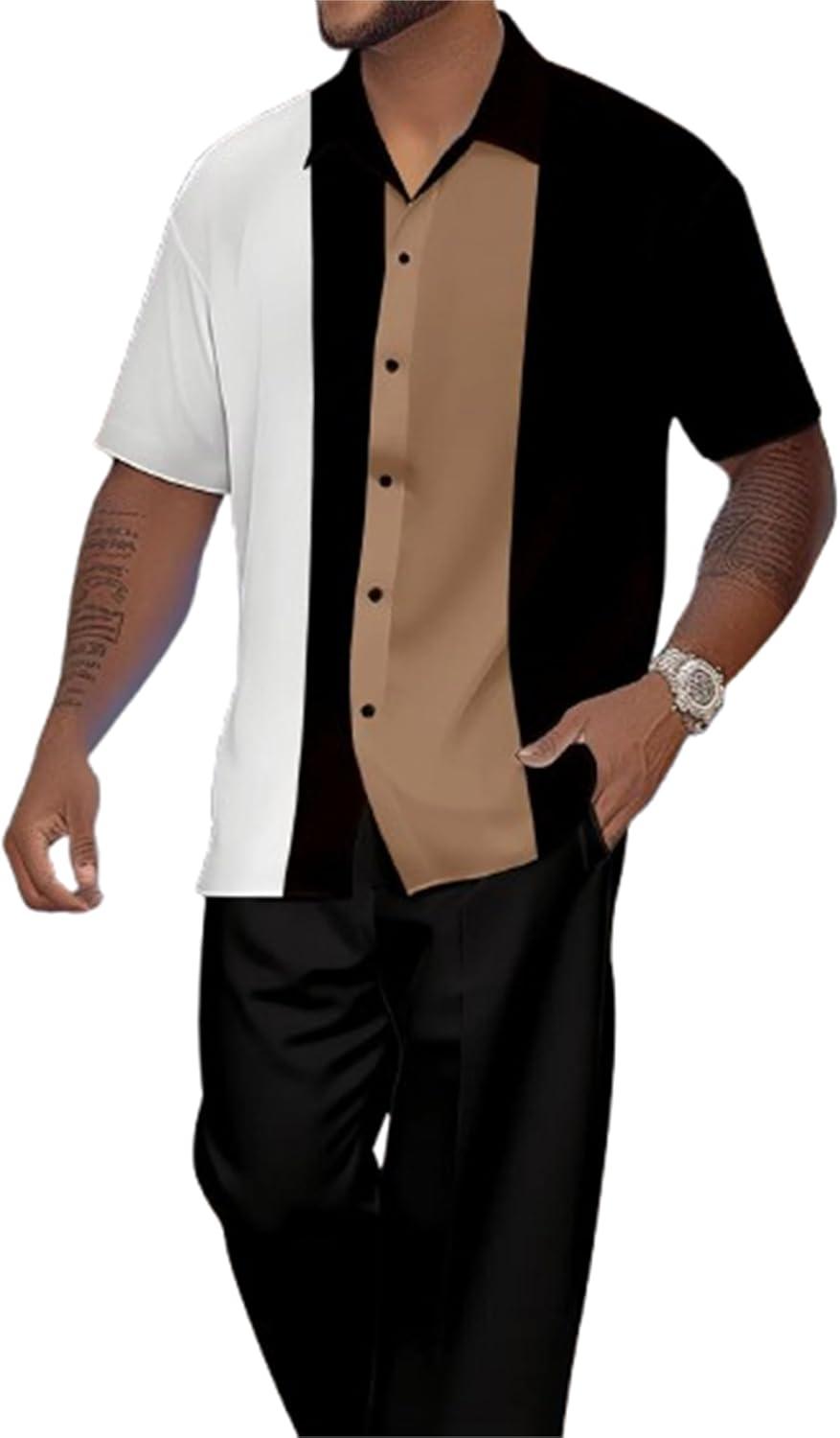 TIFIYA Men's Short Sleeve 2 Piece Leisure Suits,Shirts and Pants Set,Fashion Gentleman Attire Outfits S-5XL