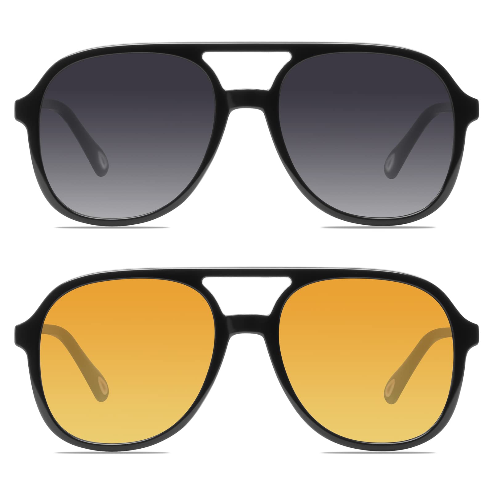 YDAOWKN Retro Square Aviator Sunglasses for Womens Mens Vintage 70s Double Bridge Sun Glasses