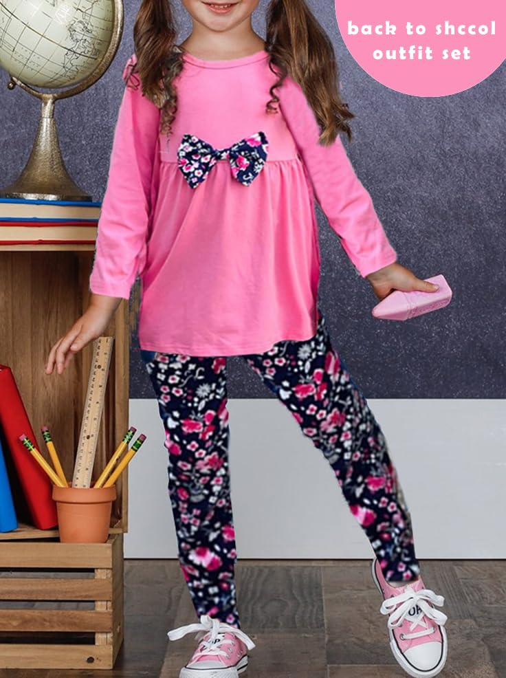 Yekaty Girls Clothing Set 2 Pcs Floral Soft Crewneck Long Sleeve Top+Leggings Loose Outfits With Bowknot