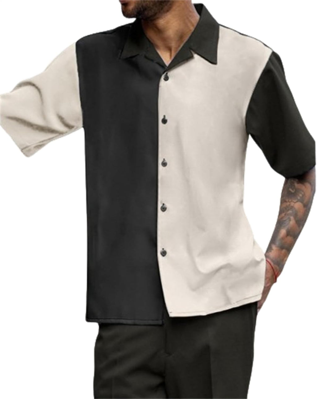 TIFIYA Men's Short Sleeve 2 Piece Leisure Suits,Shirts and Pants Set,Fashion Gentleman Attire Outfits S-5XL