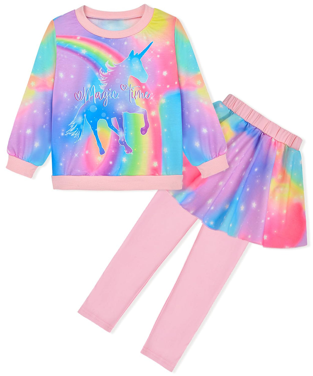 Toddler Kid Girl Clothing Set Outfit Long Sleeve Top, Unicorn Print Pantskirts Fall Winter Outfit Set