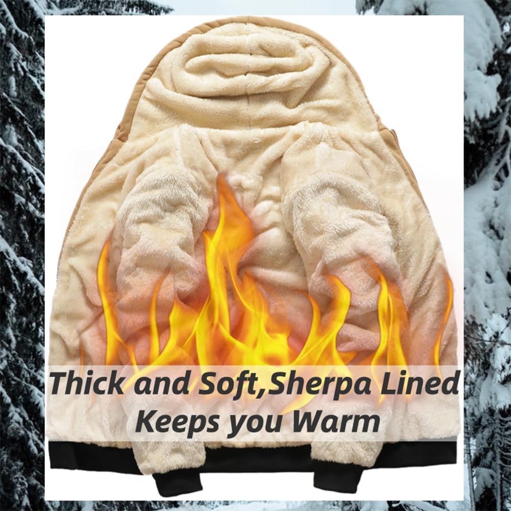 Men's Winter Fleece Thermal Jackets for Men Sherpa Lined Hoodies Warm Thick Jacket Outerwear