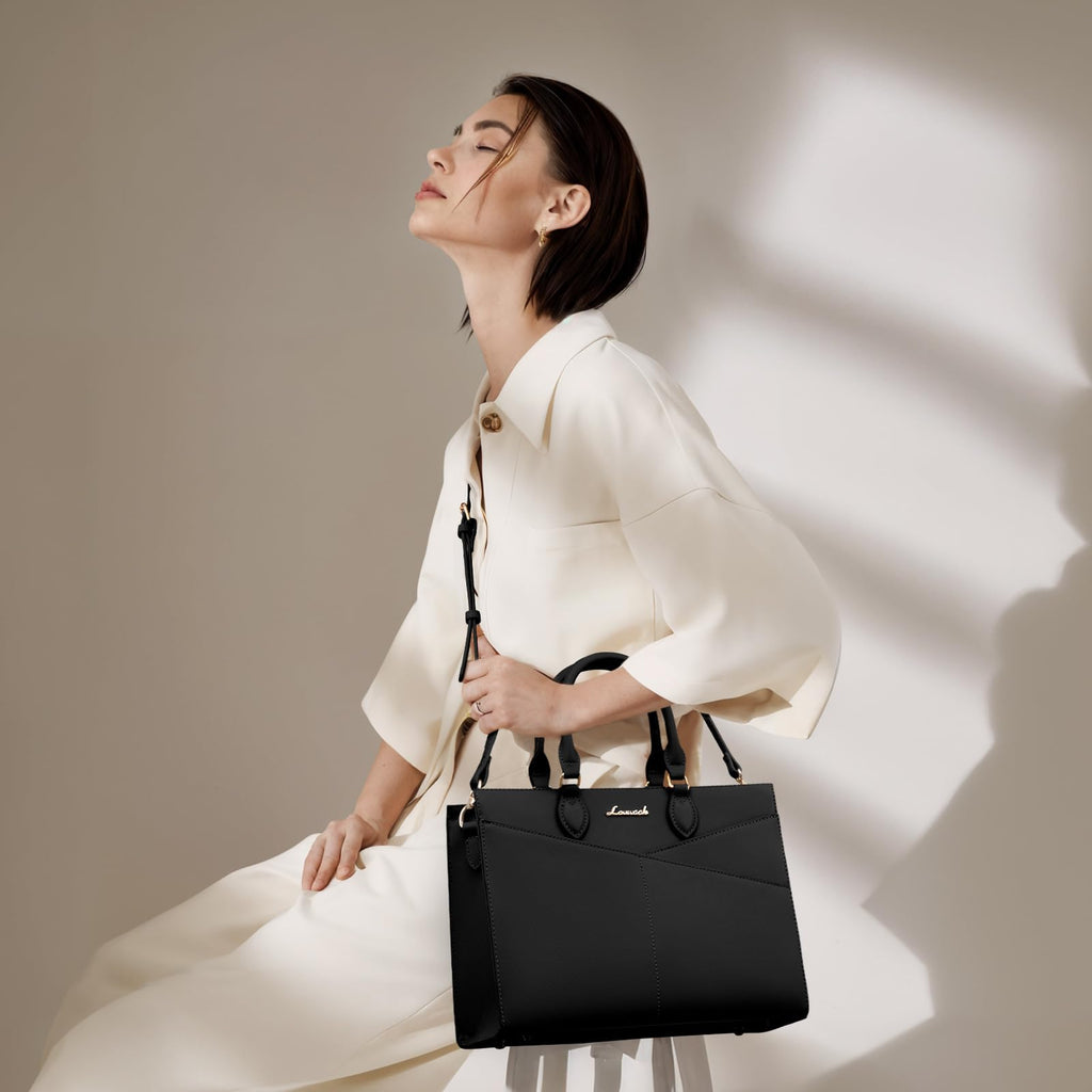 LOVEVOOK Purses for Women,Satchel Handbags Tote Bag, Black Pu Leather Shoulder Crossbody Top Handle Purse with Zipper