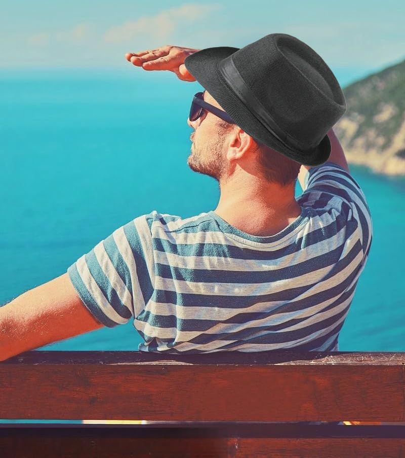 Unisex Classic 1920s Fedora Hat Short Brim Panama Trilby Hat Summer Beach Cap for Men Women
