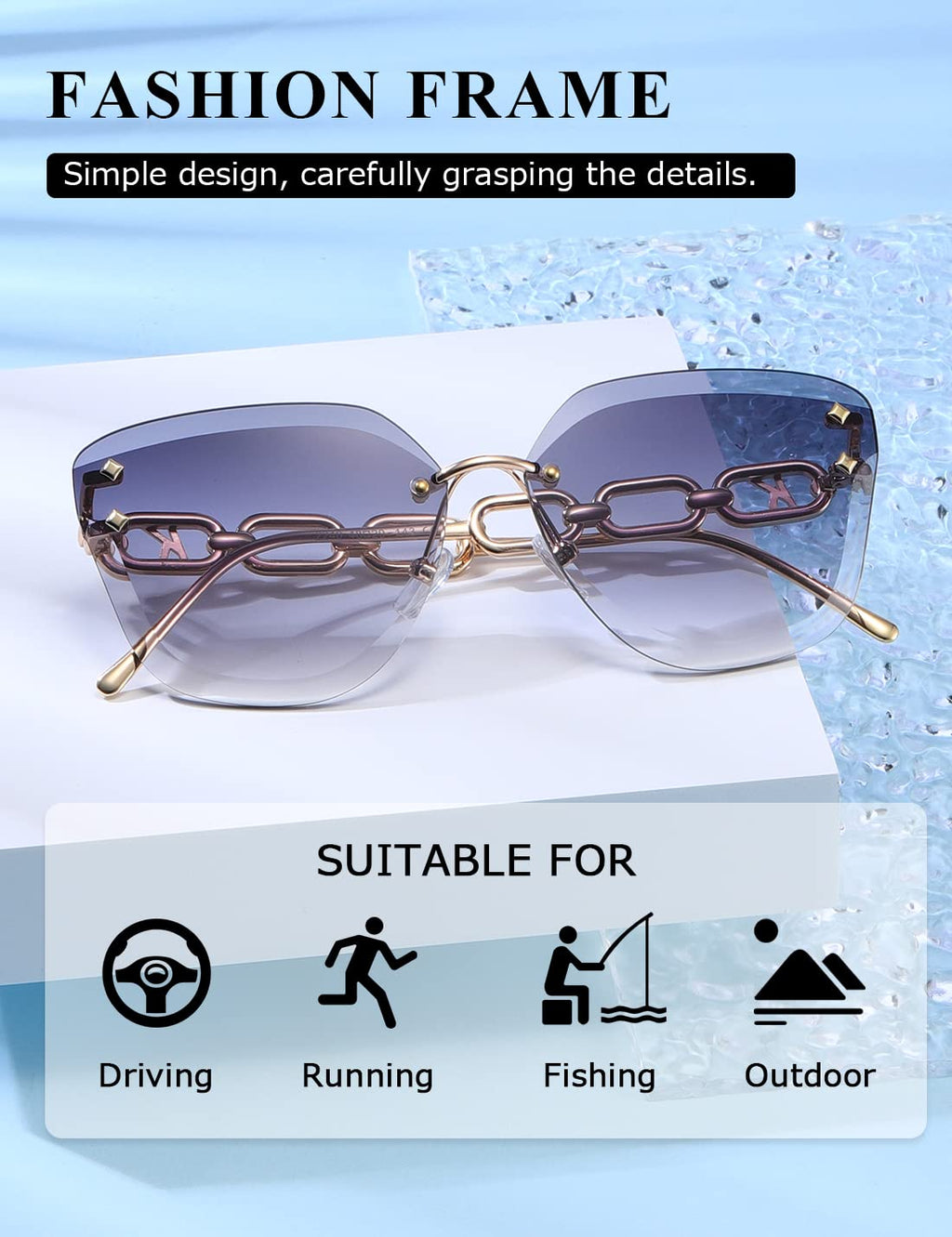 AEVOGUE Sunglasses For Women Oversized Rimless Diamond Cutting Lens Sun Glasses AE0534