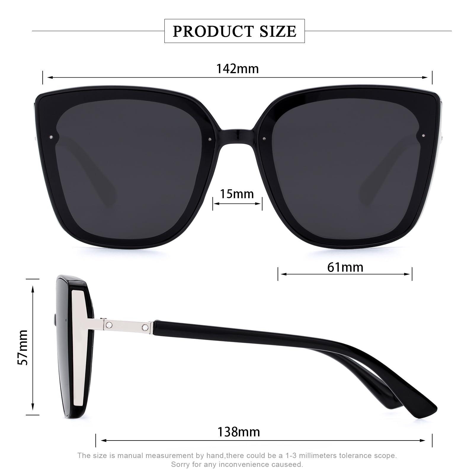 COLOSSEIN Beach Sunglasses for Women and Men Trendy Oversized Sunglasses Classic Square Sunglasses