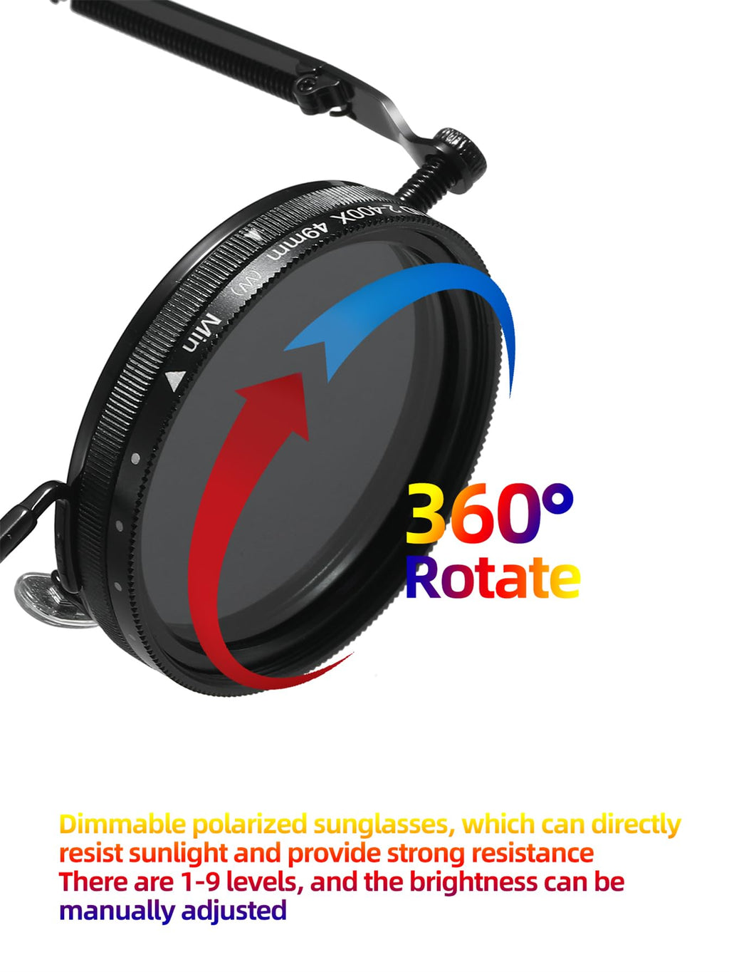 Adjustable Tint Sunglasses, 1-9 Gears Steampunk Retro Metal Round Polarized Glasses with ND Filter Lenses