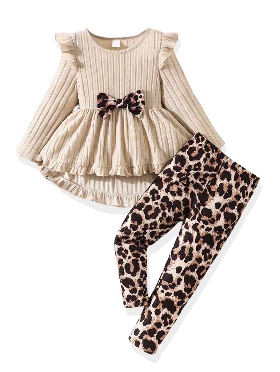 Toddler Girl Clothes Ruffle Long Sleeve Heart Print Tops and Pants 2PC Little Girl Winter Outfits Size (4-7T)