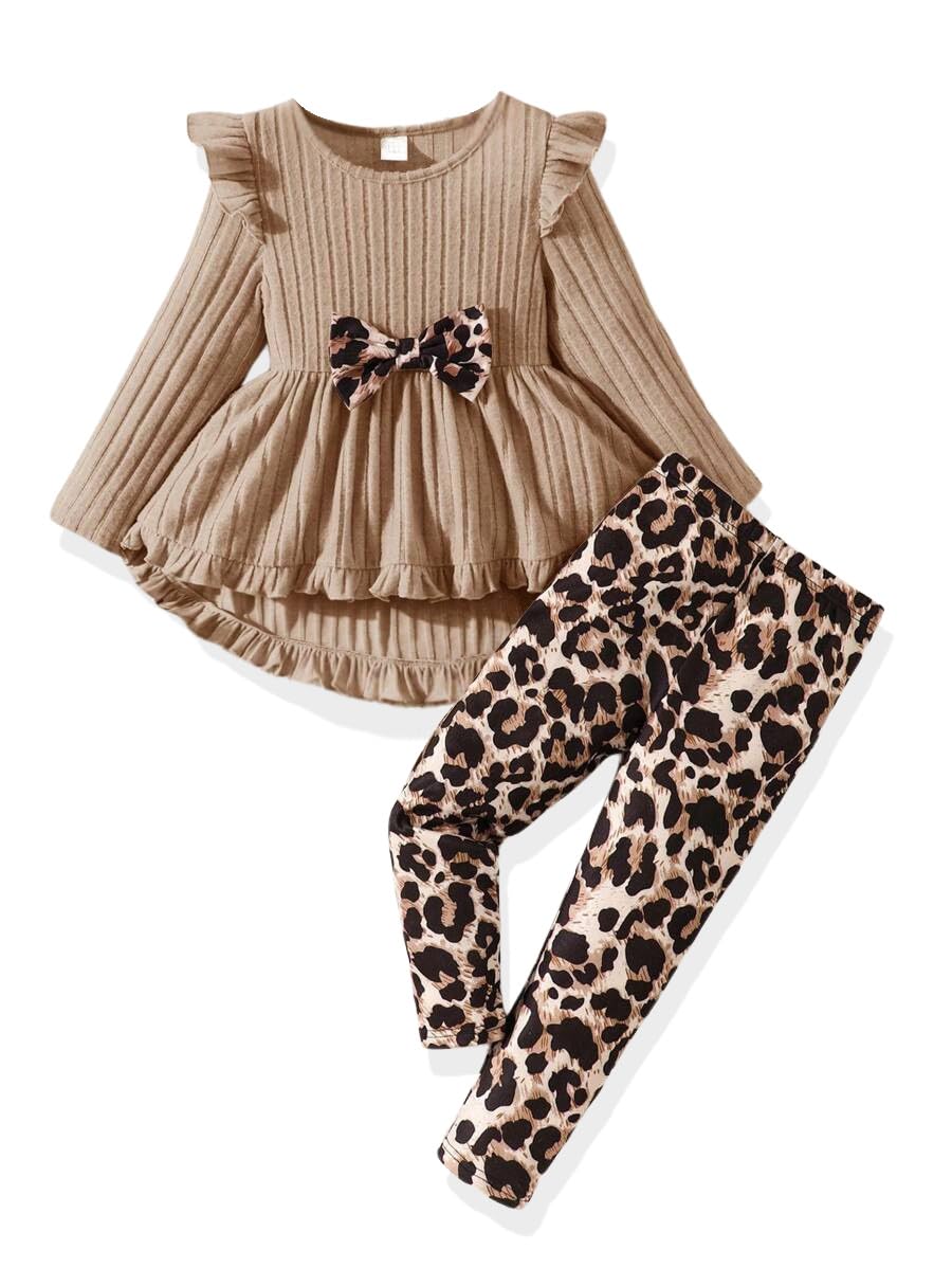 Toddler Girl Clothes Ruffle Long Sleeve Heart Print Tops and Pants 2PC Little Girl Winter Outfits Size (4-7T)