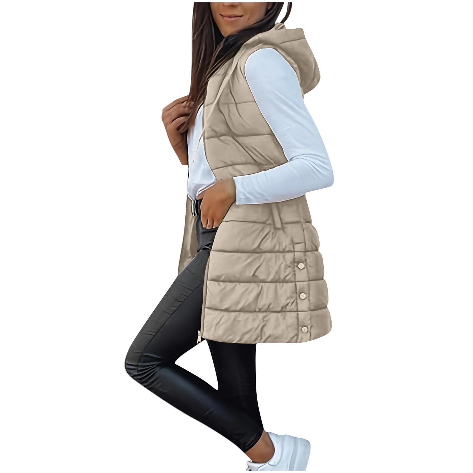 Long Puffer Vest Women Sleeveless Full Zip Up Puffy Jackets Quilted Padded Fall Coats Winter Outerwear