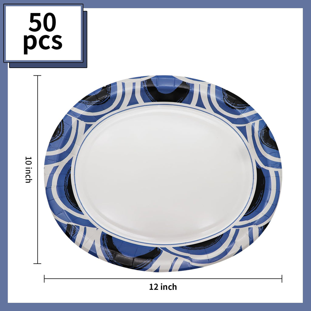 50 Pack Oval Thanksgiving Plates 12 x 10 Inch Thanksgiving Paper Plates Heavy Duty - Large Disposable Dinner Platters,Turkey Pumpkin Autumn Fall Harvest Thanksgiving Party Decor