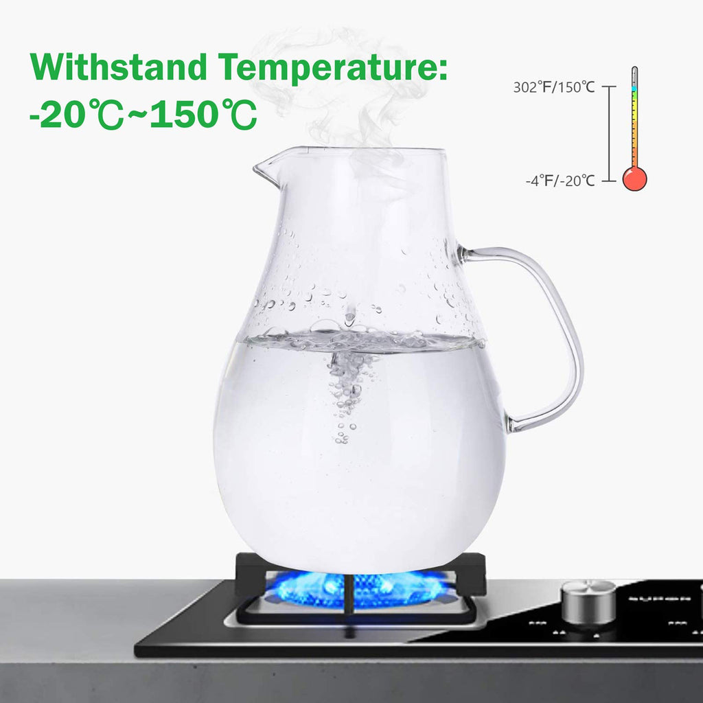 88OZ Glass Pitcher with Lid and Spout - High Heat Resistance Pitcher for Hot/Cold Water & Iced Tea (2.6L)