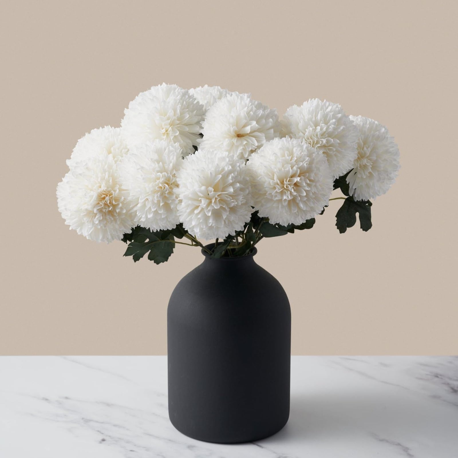 Fall Flowers, Burnt Orange Faux Kiku Flowers Artificial 10 Stems + Eucalyptus, Fake Silk Mums Fall Floral Centerpiece, Autumn Decor, Terracotta Mini Balls Faux Stems For Vase, Decoración de Otoño