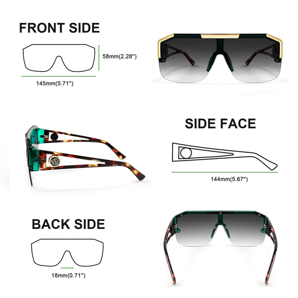 FEISEDY Square Oversized Sunglasses for Men Women, Flat Top Shield One Piece Lens Sun Glasses Shades B2765