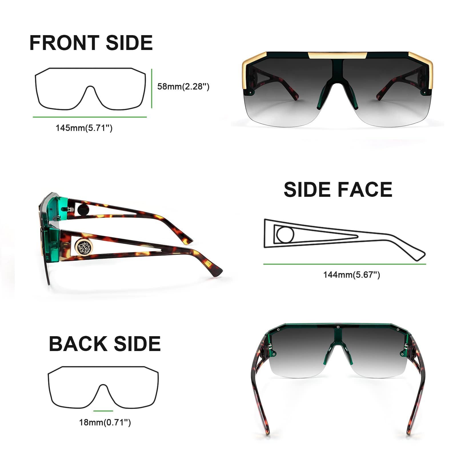 FEISEDY Square Oversized Sunglasses for Men Women, Flat Top Shield One Piece Lens Sun Glasses Shades B2765