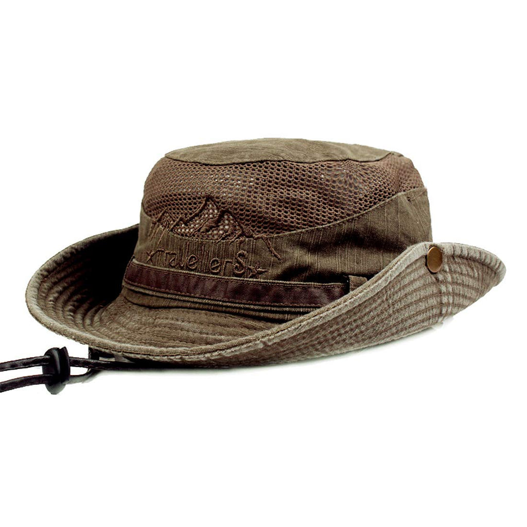 Sun Hat for Men, Cotton Embroidery Summer Outdoor Sun Protection Wide Brim Bucket Hat Foldable Safari Boonie Hat