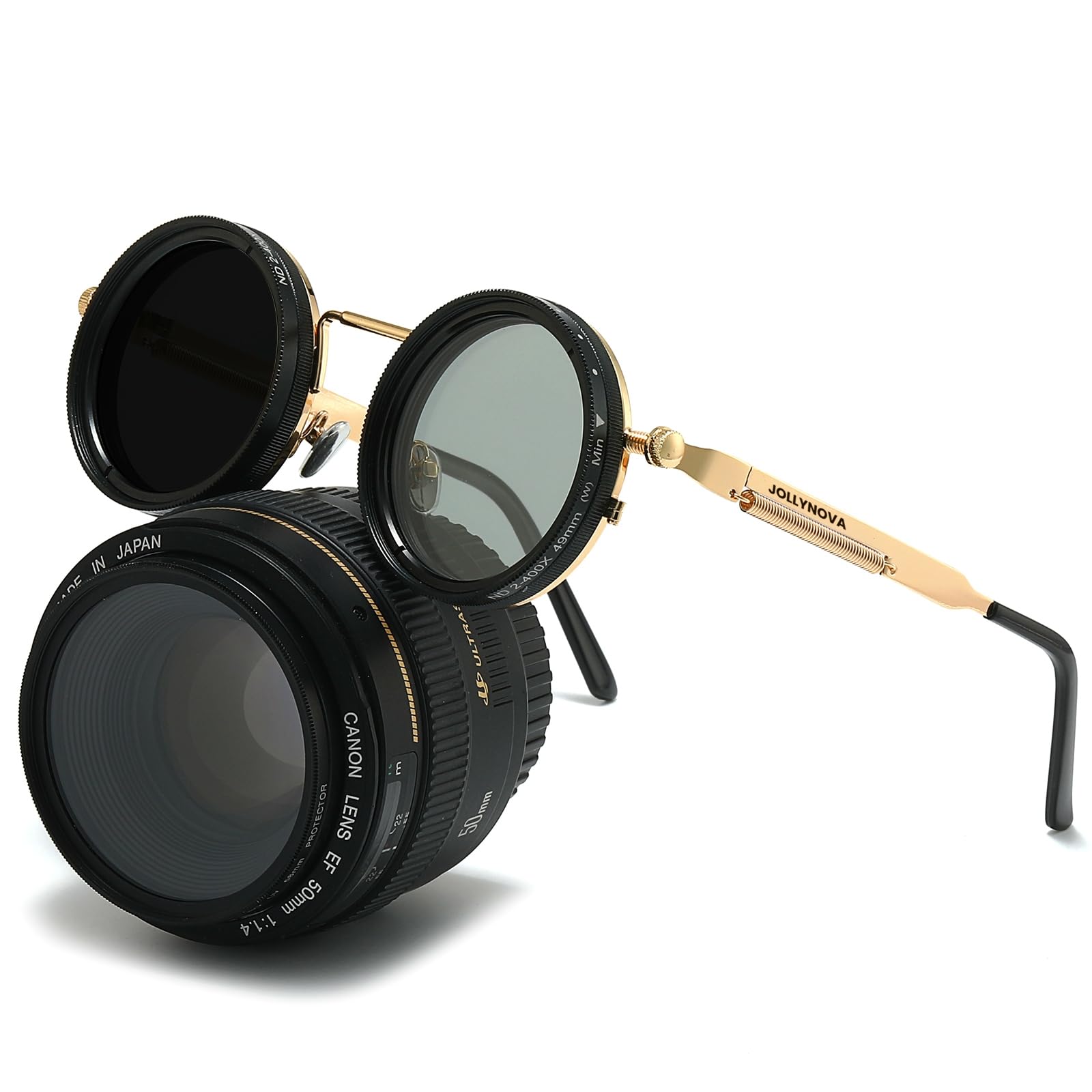 Adjustable Tint Sunglasses, 1-9 Gears Steampunk Retro Metal Round Polarized Glasses with ND Filter Lenses