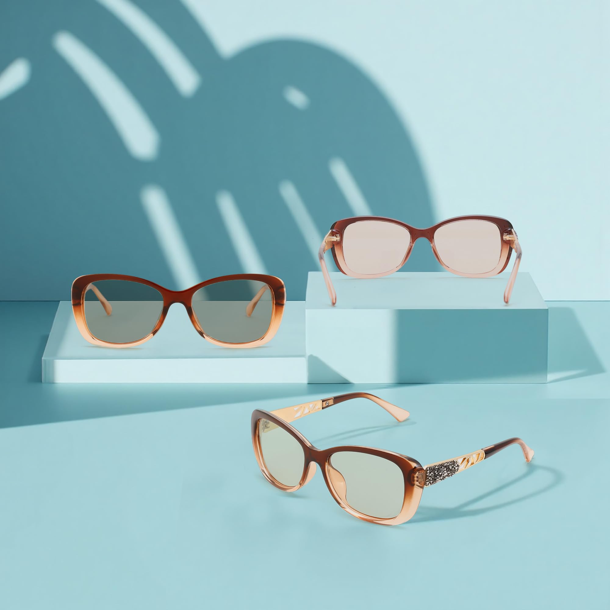 FEISEDY Polarized Women Sunglasses Retro Shades Photochromic Lens Sparkling Crystal Sunglasses UV400 Protection B0144