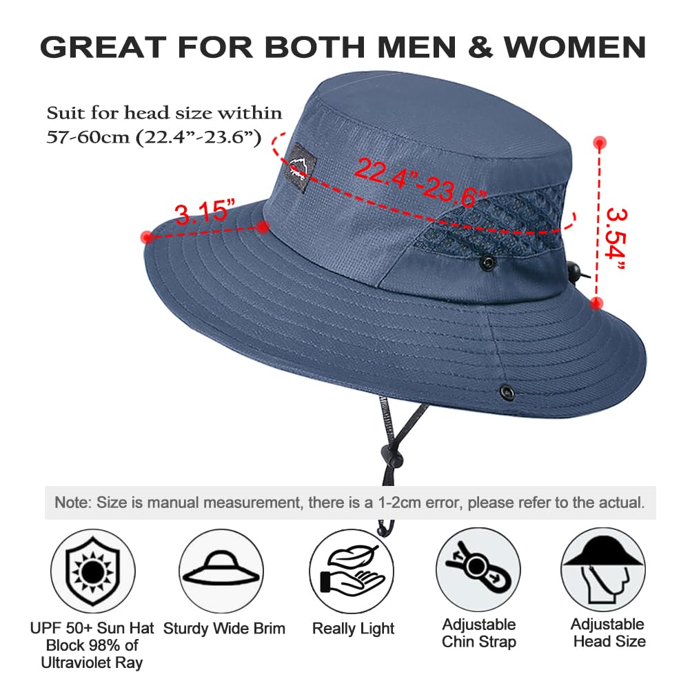 Fishing Hat, UPF50+ Wide Brim Sun Hat for Men Women, UV Protection Hiking Beach Bucket Hats Summer Safari Hat