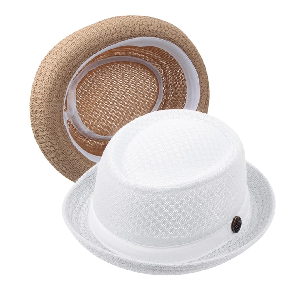 2/6 Pc Summer Mesh Pork Pie Hat 1920S Costume Party Cap for Men Women Unisex