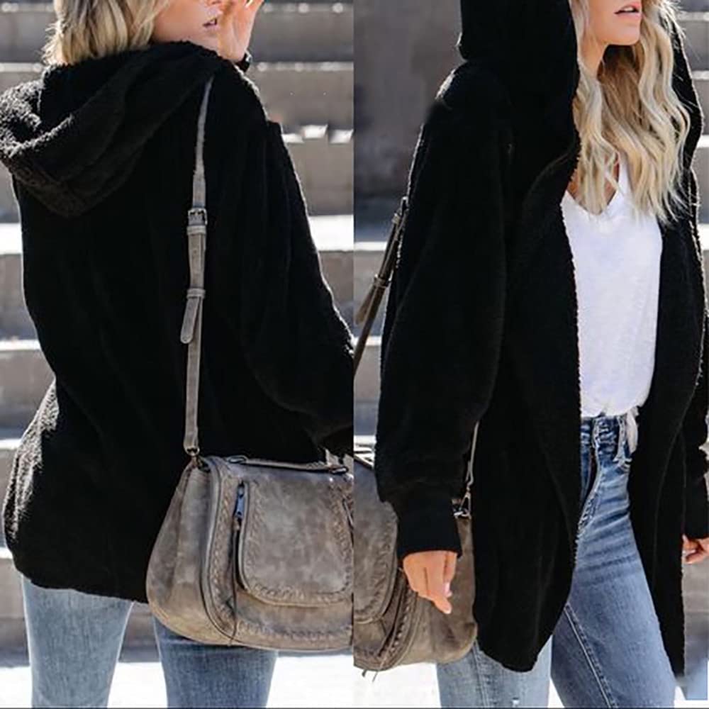 CHICGAL Womens Fuzzy Jacket Hooded Cardigan Open Front Sherpa Coat Outwear with Pockets