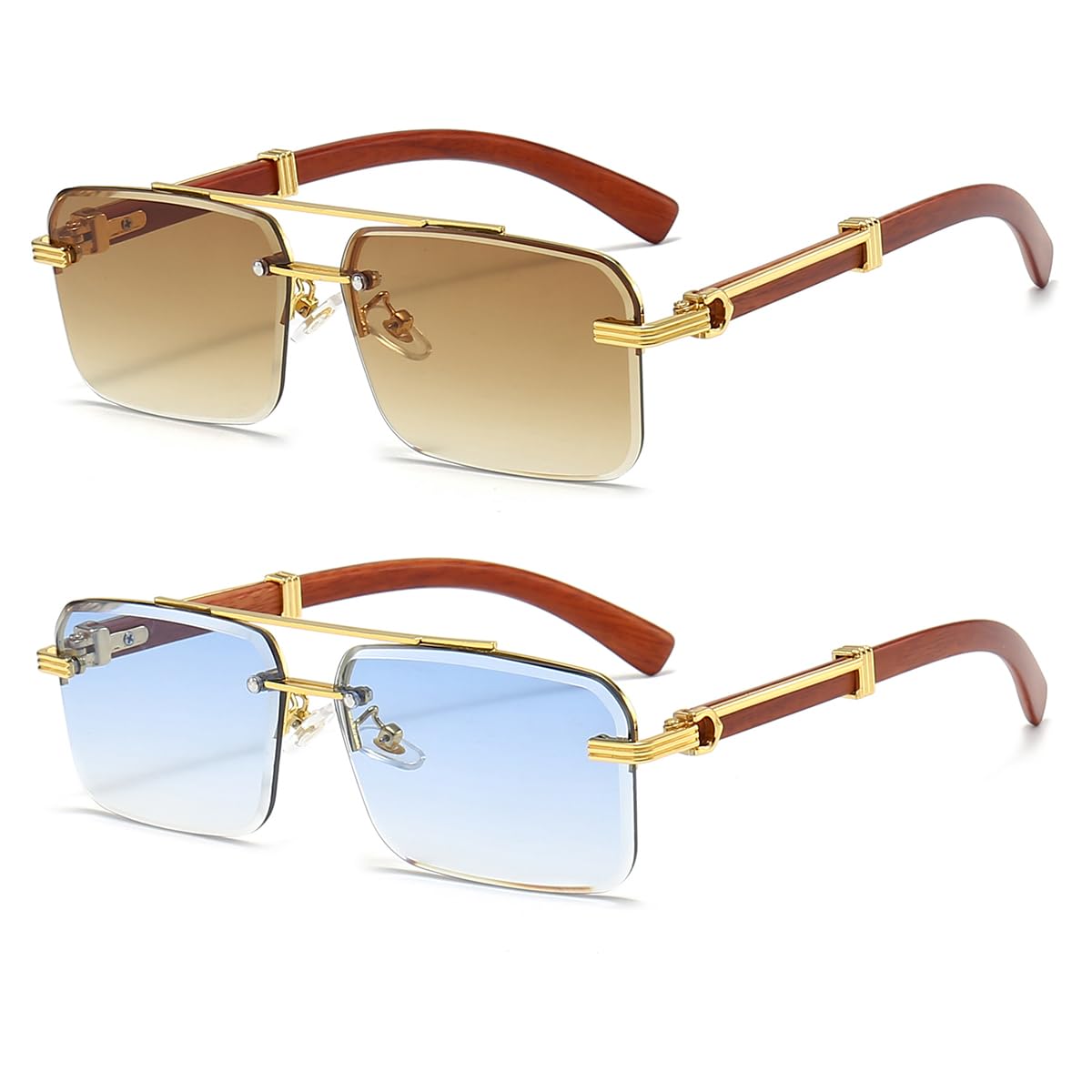 JOVAKIT Trendy Square Sunglasses for Men Women Semi Rimless Frame Shades 90s Vintage Retro Sun Glasses UV400 Protection