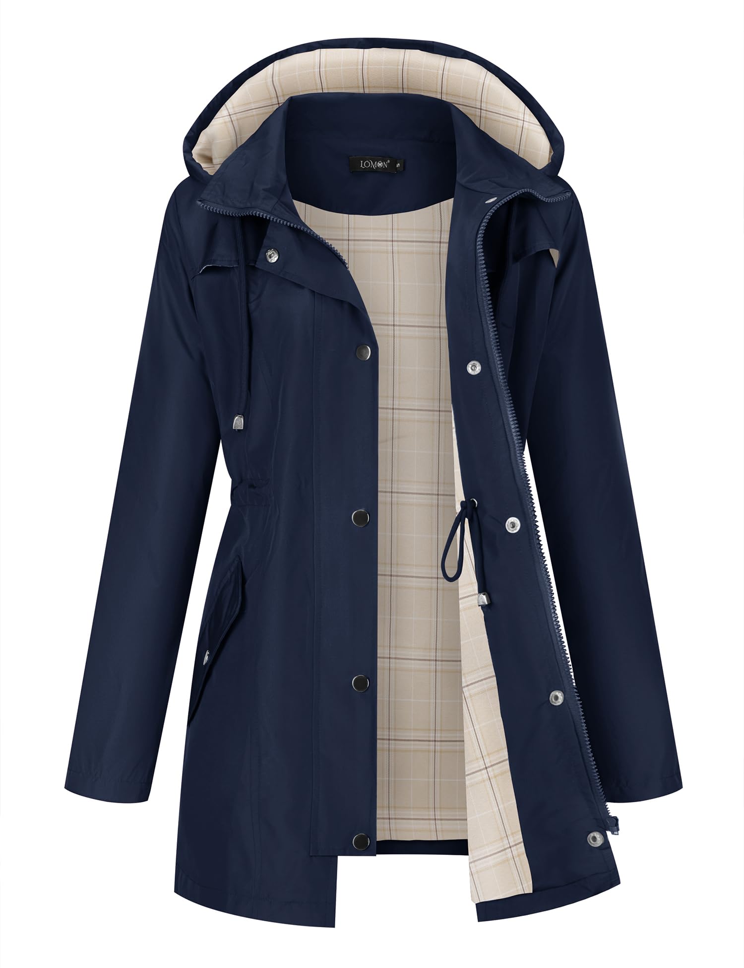 LOMON Women Waterproof Outdoor Hiking Raincoat Women Lined Rain Jacket Lightweight Hooded Jackets Trench Coats